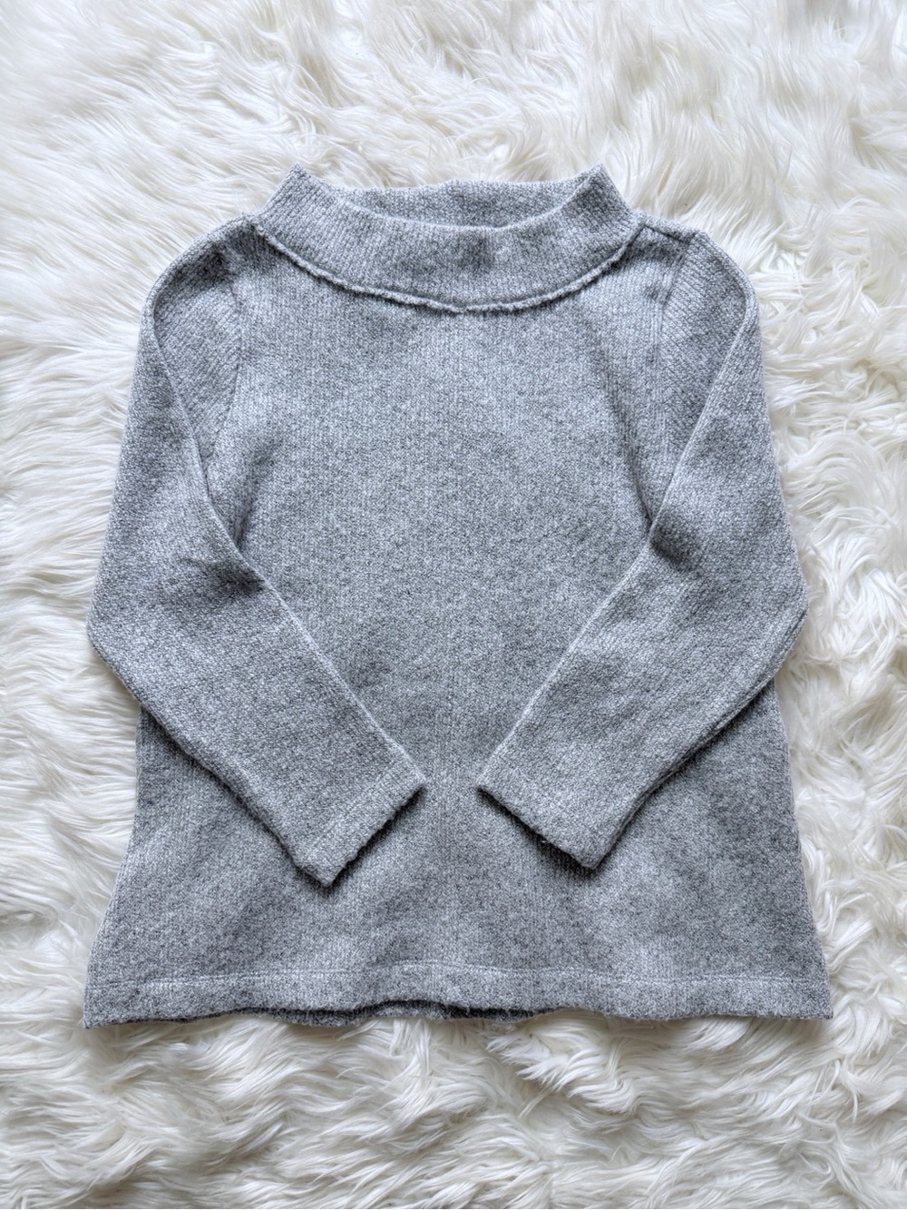 Loft Oversized Mock Neck Sweater with Cropped Sleeves Light Gray Size xs